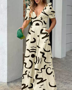 Elegant V Neck Waist Wide Leg Jumpsuit