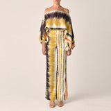 Slash Neck Long Batwing Sleeve Wide Leg Pants Outfit