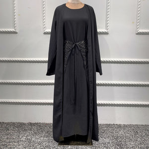 Modest Rhinestone Abaya Dress Set