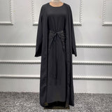 Modest Rhinestone Abaya Dress Set