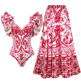 Assorted Ruffled Tummy Control One Piece Swimwear and Skirt