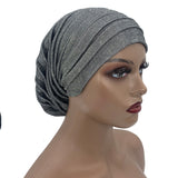 Glitter Full Body Pleated Turban Cap