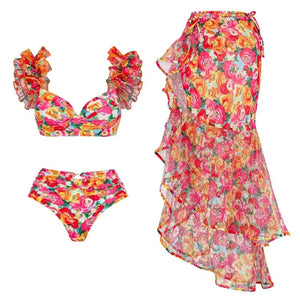 Floral Printed Ruffle One Piece Slimming Beach Wear