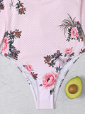 Floral Printed Long Sleeve Half Zipper Surfing Swimsuit