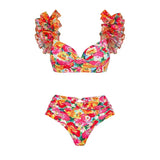 Floral Printed Ruffle One Piece Slimming Beach Wear