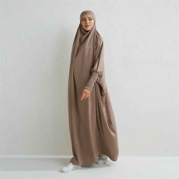 Hooded Smocking Sleeve One-piece Prayer Dress