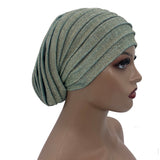 Glitter Full Body Pleated Turban Cap