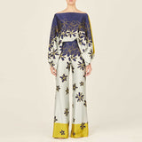 Slash Neck Long Batwing Sleeve Wide Leg Pants Outfit