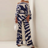Slash Neck Long Batwing Sleeve Wide Leg Pants Outfit