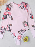 Floral Printed Long Sleeve Half Zipper Surfing Swimsuit