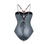 Beachy Drawstring Bodysuit With Long Skirt Swimwear