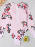 Floral Printed Long Sleeve Half Zipper Surfing Swimsuit