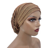 Glitter Full Body Pleated Turban Cap