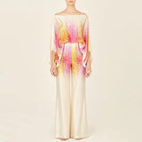 Slash Neck Long Batwing Sleeve Wide Leg Pants Outfit