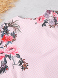 Floral Printed Long Sleeve Half Zipper Surfing Swimsuit