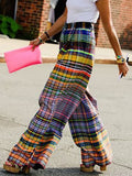 Patchwork Loose Elastic Waist Wide Leg Pants