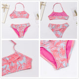 Girls Salmon & Blue Floral Bikini Set