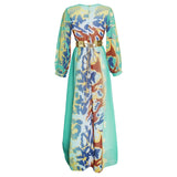 Leopard Print V Neck Full Sleeve High Waist Maxi Dress