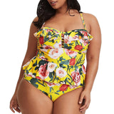 Women Plus Size Floral Print Strappy Back Tankini Two Piece Swimsuits