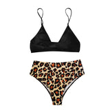 Black Leopard Lace Up Two Pieces Swimwear