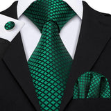 Teal Green Solid Paisley Silk Tie Set