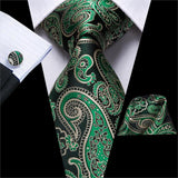 Teal Green Solid Paisley Silk Tie Set