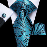 Teal Green Solid Paisley Silk Tie Set