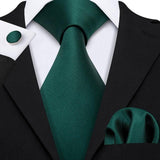 Teal Green Solid Paisley Silk Tie Set