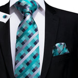 Teal Green Solid Paisley Silk Tie Set