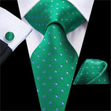 Teal Green Solid Paisley Silk Tie Set