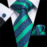 Teal Green Solid Paisley Silk Tie Set