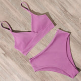 Ribbed High Waist Push Up Bikini Set with Padding
