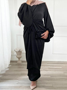 Satin Robe with Wrap Tie 2-piece Dress Set