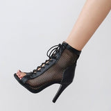Fish Mouth Dance High Heels Mesh Boots