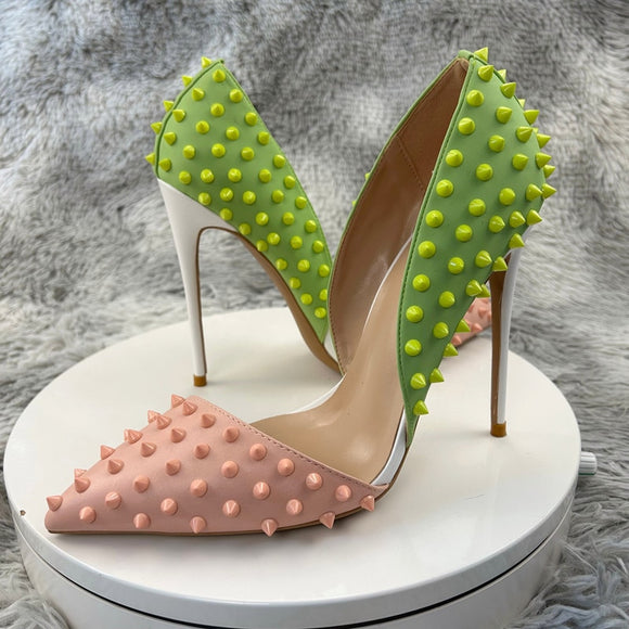 Pink & Green Spike Stud High Heel Shoes