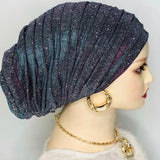 Glitter Full Body Pleated Turban Cap