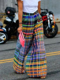 Patchwork Loose Elastic Waist Wide Leg Pants