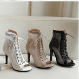 Fish Mouth Dance High Heels Mesh Boots