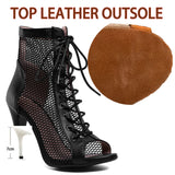 Fish Mouth Dance High Heels Mesh Boots