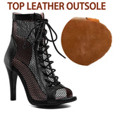 Fish Mouth Dance High Heels Mesh Boots