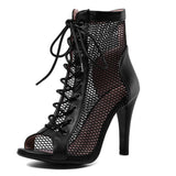 Fish Mouth Dance High Heels Mesh Boots