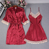 Women Lace Gown Kimono Bathrobe Set