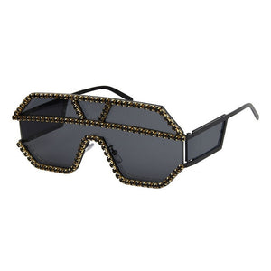 Oversized Rhinestone Geometric Pattern One Lens Sunglasses UV400