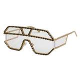 Oversized Rhinestone Geometric Pattern One Lens Sunglasses UV400