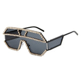 Oversized Rhinestone Geometric Pattern One Lens Sunglasses UV400