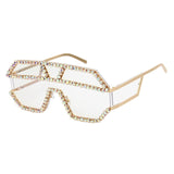 Oversized Rhinestone Geometric Pattern One Lens Sunglasses UV400