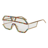 Oversized Rhinestone Geometric Pattern One Lens Sunglasses UV400