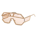 Oversized Rhinestone Geometric Pattern One Lens Sunglasses UV400