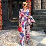 Women Turn-down Collar  Long Sleeve Long Pant 2 Peice Set
