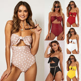 Women's  Vintage Sexy Print Bow Top Monokini Bathing Suit
